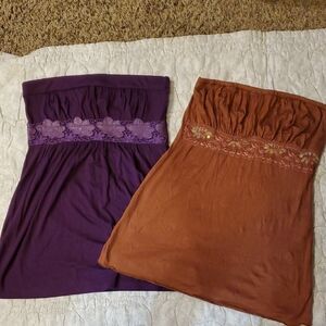 Weavers Purple and FANG Orange Strapless Tops Embroidered Sequins sz M Tube Top